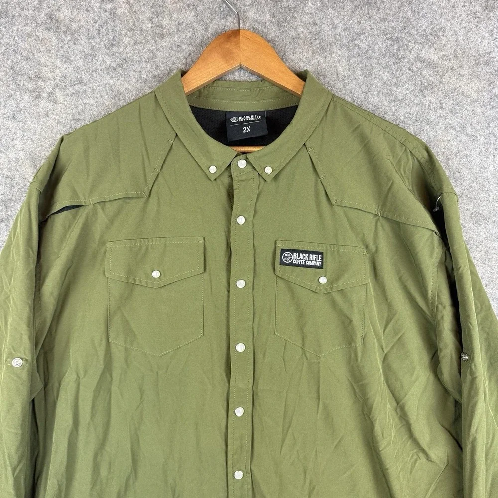 Black Rifle Coffee Company Western Shirt Mens 2X Green Pearl Snap Stretch